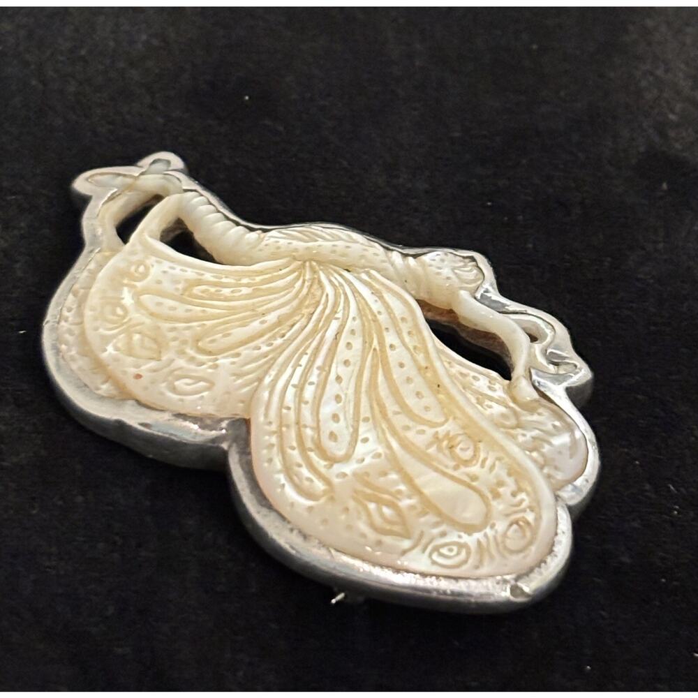 Barry Brinker Sterling Silver Carved Mother Of Pearl Butterfly BROOCH 2.75” - Picture 4 of 6